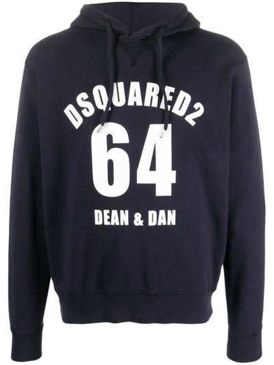 Shop Dsquared2 Logo-print Cotton Hoodie In Navy Blue