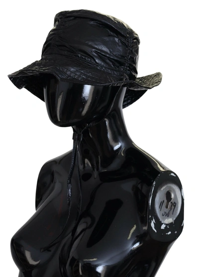 Shop Dolce & Gabbana Black Quilted Faux Leather Women Bucket Cap Women's Hat