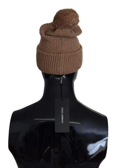 Shop Dolce & Gabbana Brown Solid Knitted Fur Ball Winter Beanie Women's Hat