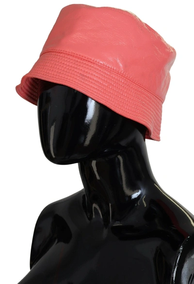 Shop Dolce & Gabbana Peach Quilted Faux Leather Women Bucket Cap Women's Hat In Coral
