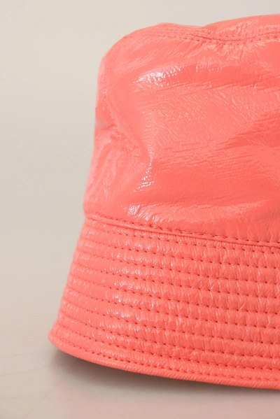 Shop Dolce & Gabbana Peach Quilted Faux Leather Women Bucket Cap Women's Hat In Coral