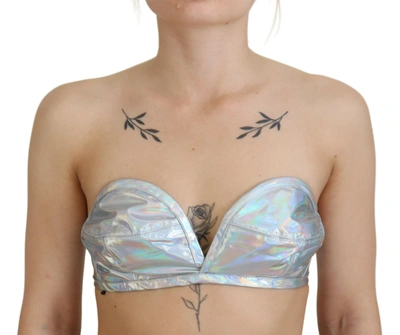 Shop Dolce & Gabbana Silver Holographic Effect Bustier Brassiere Women's Top
