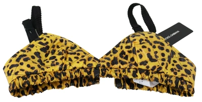 Shop Dolce & Gabbana Yellow Leopard Cropped Bustier Corset Bra Women's Top