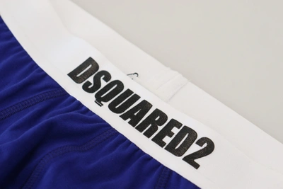 Shop Dsquared² Blue White Logo Cotton Stretch Men Brief Men's Underwear In Blue And White