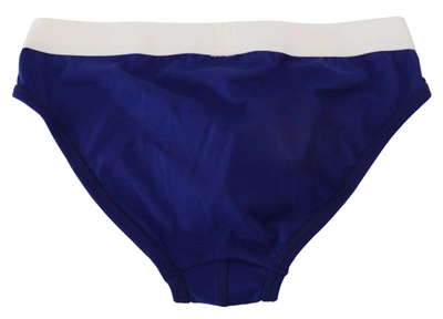 Shop Dsquared² Blue White Logo Cotton Stretch Men Brief Men's Underwear In Blue And White