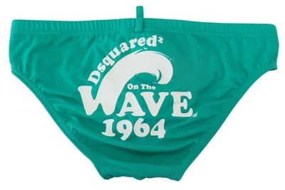 Shop Dsquared² Green White Logo Print Men Swim Brief Men's Swimwear
