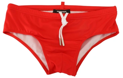 Shop Dsquared² Red Black Icon Print Mens Swim Brief Men's Swimwear In Black And Red