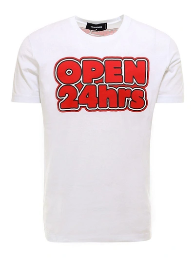 Shop Dsquared² Chic White Roundneck Cotton Tee With Signature Men's Print