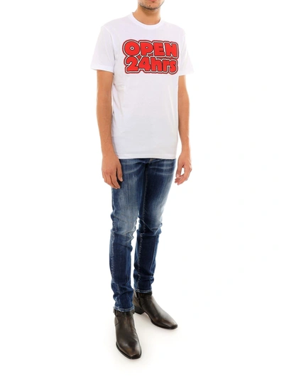 Shop Dsquared² Chic White Roundneck Cotton Tee With Signature Men's Print