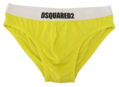 Shop Dsquared² Yellow White Logo Modal Stretch Men Brief Men's Underwear