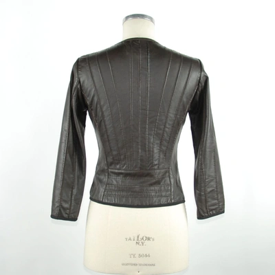 Shop Emilio Romanelli Sleek Black Leather Jacket For Elegant Women's Evenings