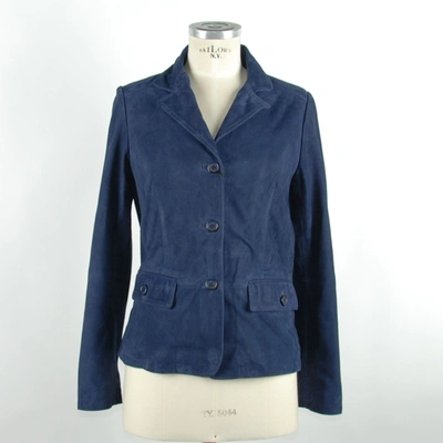 Shop Emilio Romanelli Chic Blue Leather Elegance Women's Jacket