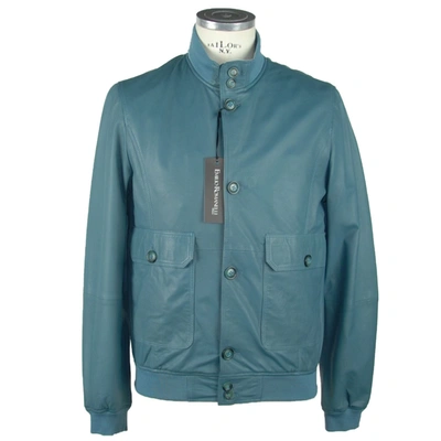Shop Emilio Romanelli Elegant Petrol Blue Leather Men's Jacket