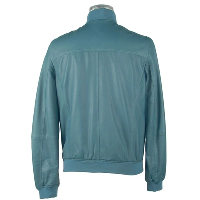 Shop Emilio Romanelli Elegant Petrol Blue Leather  Jacket