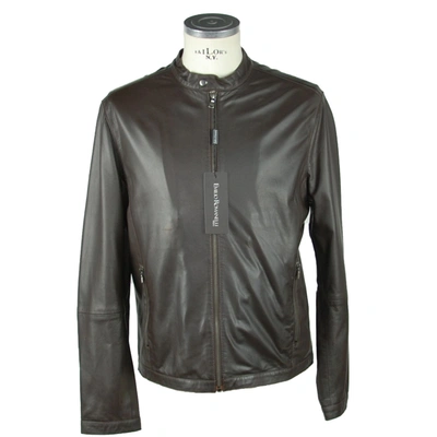 Shop Emilio Romanelli Elegant Leather Men's Jacket In Brown