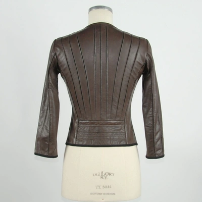Shop Emilio Romanelli Elegant Brown Leather Jacket For Sleek Women's Style