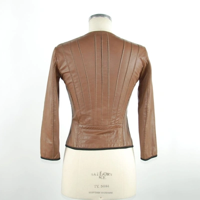 Shop Emilio Romanelli Chic Brown Leather Jacket With Slim Women's Fit