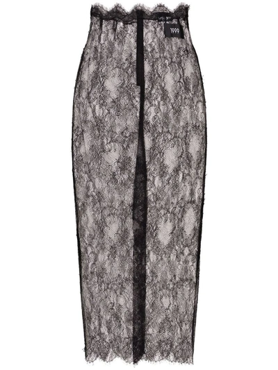 Shop Dolce & Gabbana Semi-sheer Midi Skirt In Black