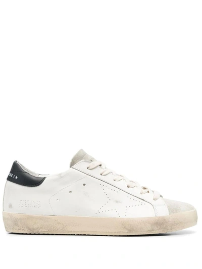 Shop Golden Goose Super-star Distressed Lace-up Sneakers In White/ice/black