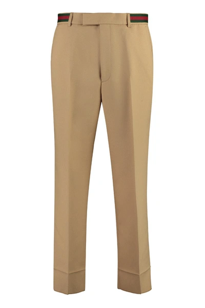 Shop Gucci Techno Fabric Tailored Trousers In Beige