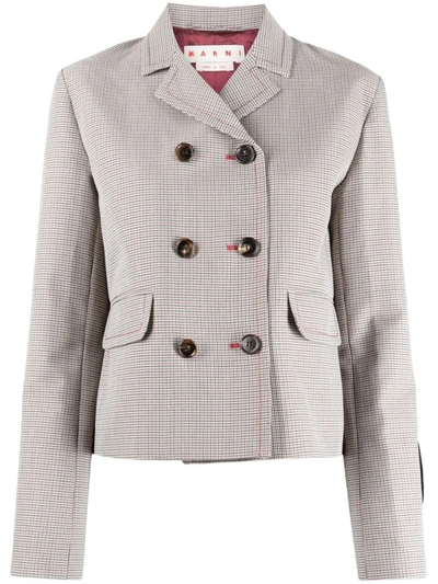 Shop Marni Houndstooth-pattern Double-breasted Blazer In Grey