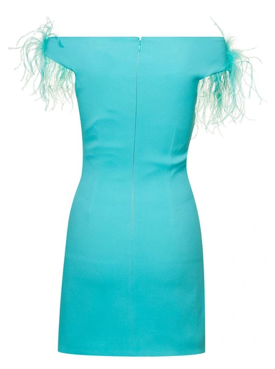 Shop Giuseppe Di Morabito Mini Light Blue Dress With Feather Trim And Split In Stretch Viscose Woman