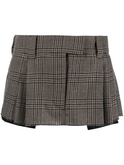 Shop Miu Miu Prince Of Wales Virgin Wool Miniskirt In Corteccia