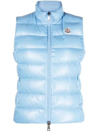 Shop Moncler Ghany Padded Down Gilet In Pastel Blue