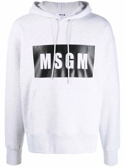 Shop Msgm Logo-print Cotton Hoodie In Grey Melange