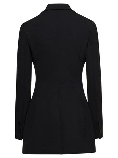 Shop Dolce & Gabbana Black Double-breasted Fitted Jacket With Tonal Buttons In Stretch Polyamide Woman