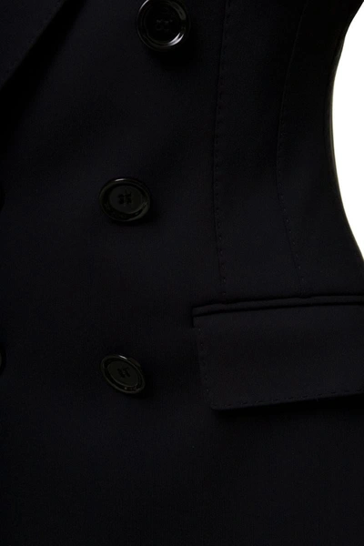 Shop Dolce & Gabbana Black Double-breasted Fitted Jacket With Tonal Buttons In Stretch Polyamide Woman