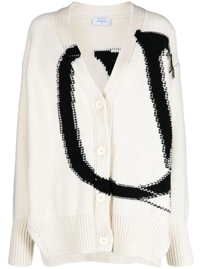 Shop Off-white Ow Maxi Logo-intarsia Cardigan In White A Bl