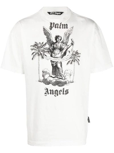 Shop Palm Angels Slogan-print Cotton T-shirt In White Black