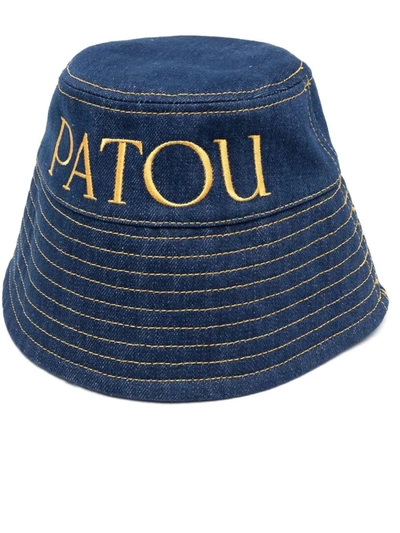 Shop Patou Embroidered-logo Denim Bucket Hat In Blue