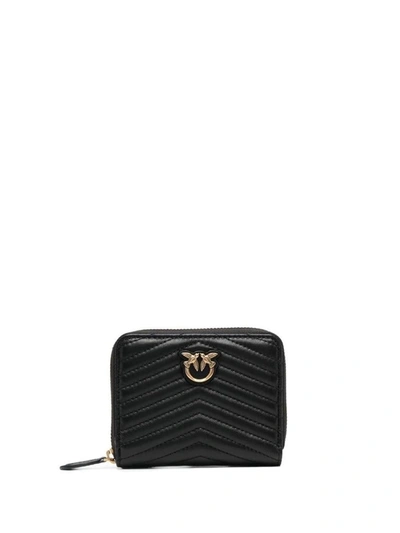 Shop Pinko Quilted Leather Wallet In Nero-antique Gold