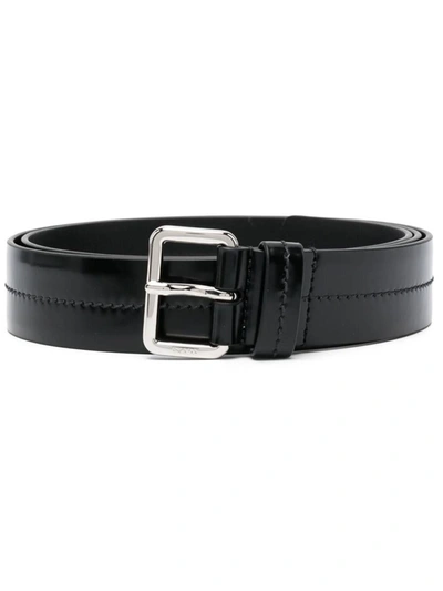 Shop Prada Logo-engraved Leather Belt In Nero