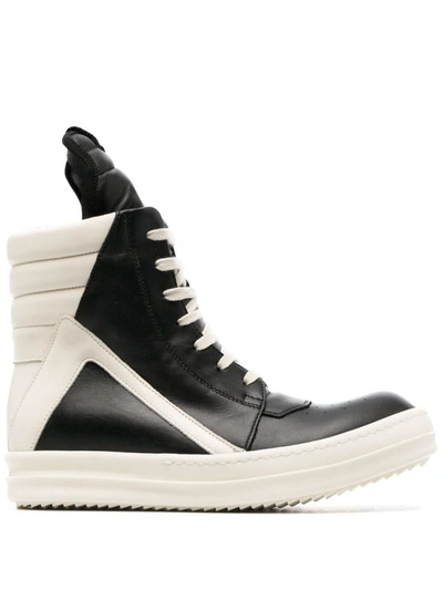 Shop Rick Owens Geobasket Calf-leather Sneakers In Black/milk/milk