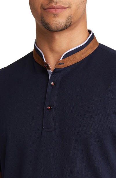 Shop Lorenzo Uomo Trim Fit Band Collar Cotton Polo In Navy