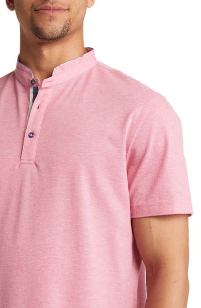 Lorenzo Uomo Trim Fit Band Collar Cotton Polo In Pink