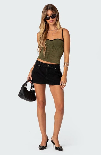 Shop Edikted Moira Ruched Mesh Bra Top In Olive