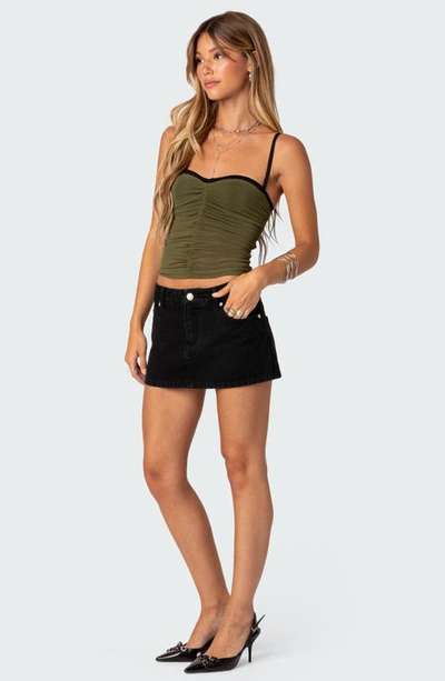 Shop Edikted Moira Ruched Mesh Bra Top In Olive