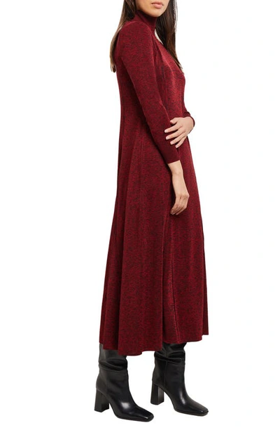 Shop Misook Marled Long Sleeve Midi Sweater Dress In Classic Red/ Black