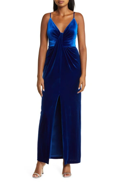 Shop Vince Camuto Draped Velvet Gown In Sapphire