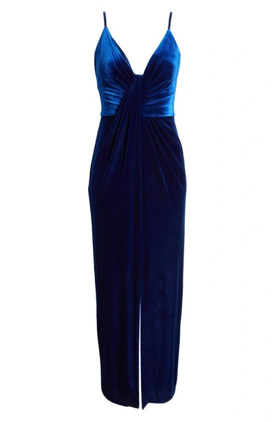 Shop Vince Camuto Draped Velvet Gown In Sapphire
