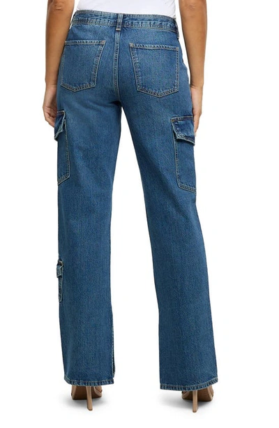 Shop River Island Mason Wide Leg Cargo Jeans In Denim