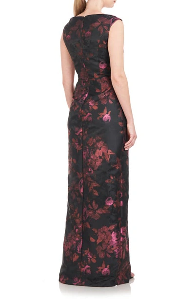 Shop Kay Unger Liana Floral Column Gown In Mauvewood Multi