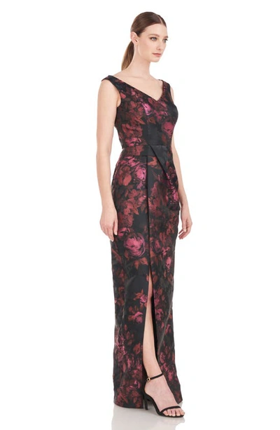 Shop Kay Unger Liana Floral Column Gown In Mauvewood Multi