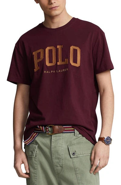 Shop Polo Ralph Lauren Logo Appliqué Cotton Graphic T-shirt In Harvard Wine