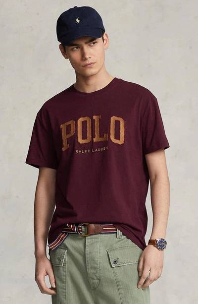 Shop Polo Ralph Lauren Logo Appliqué Cotton Graphic T-shirt In Harvard Wine