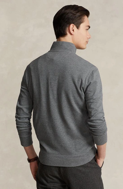 Shop Polo Ralph Lauren Herringbone Long Sleeve Half Zip Polo In Boulder Grey Htr Herringbone